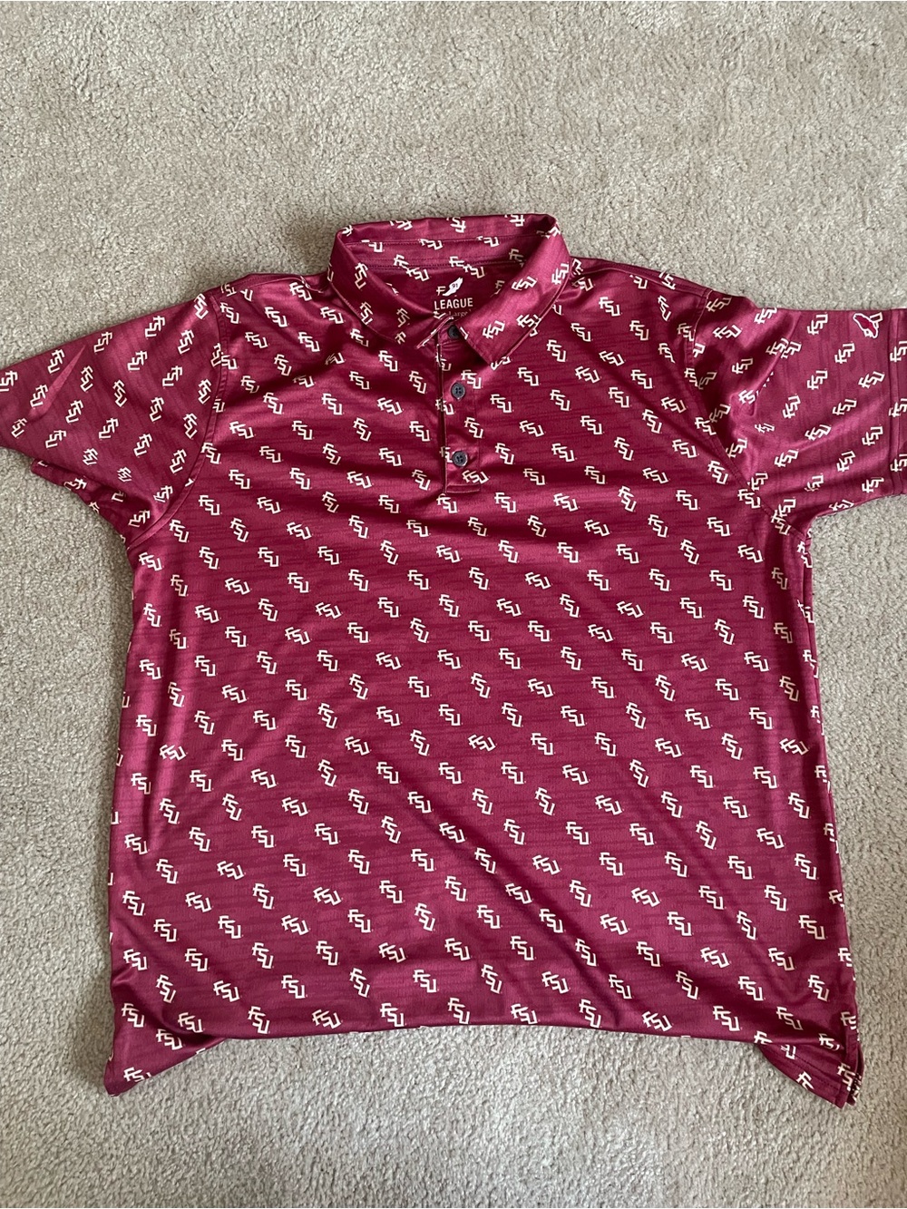 League FSU Maroon Polo with White All-Over Logo